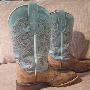 Turquoise and Brown Western Cowboy Boots